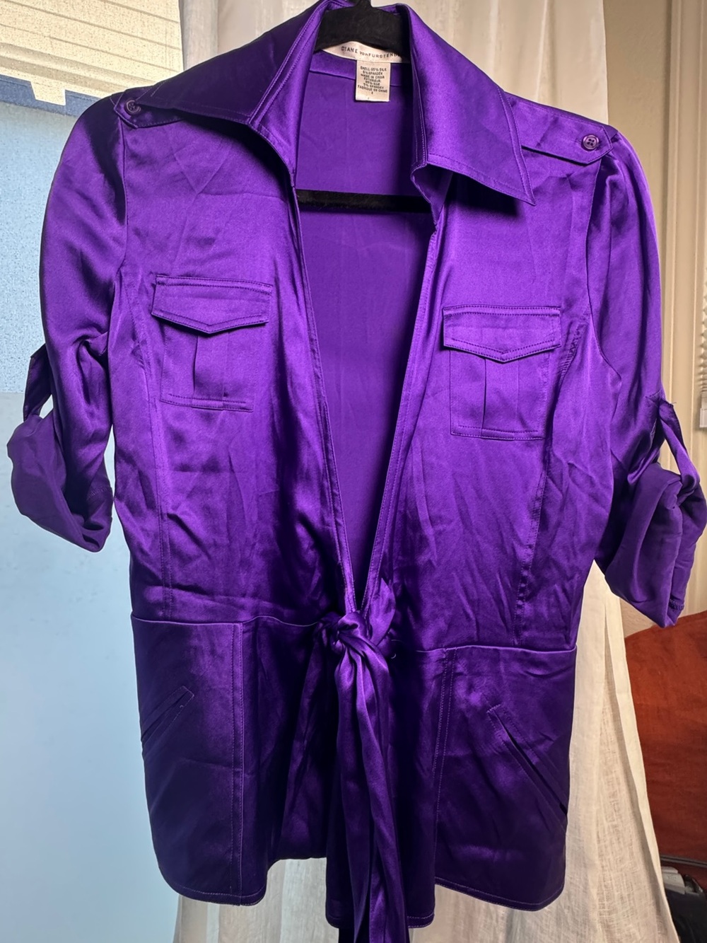 Diane Von Furstenberg Vintage Wrap Around Deep Purple Silk Blouse